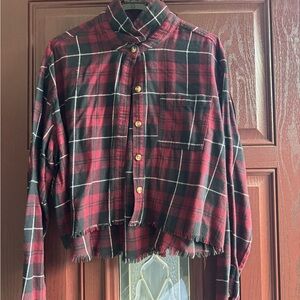 Aeropostale Red and Black Plaid Cropped Shirt